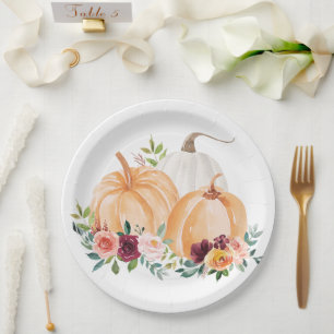 Waterverf Herfstpompoenen en Boho Bloemen Papieren Bordje