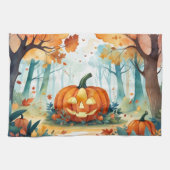 Waterverf herfstpompoenen vallen uit bos theedoek (Horizontaal)