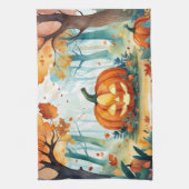 Waterverf herfstpompoenen vallen uit bos theedoek (Verticaal)