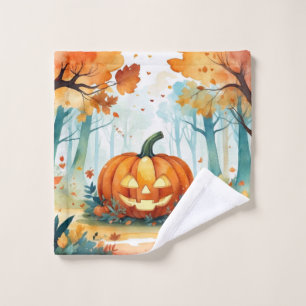 Waterverf herfstpompoenen vallen uit bos washandje