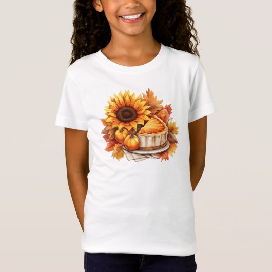 Waterverf Herfsttaart en Zonnebloem T-shirt (Voorkant)