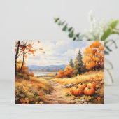 Waterverf Herfstweg Pompoen vallende bladeren Aankondiging (Staand voorkant)