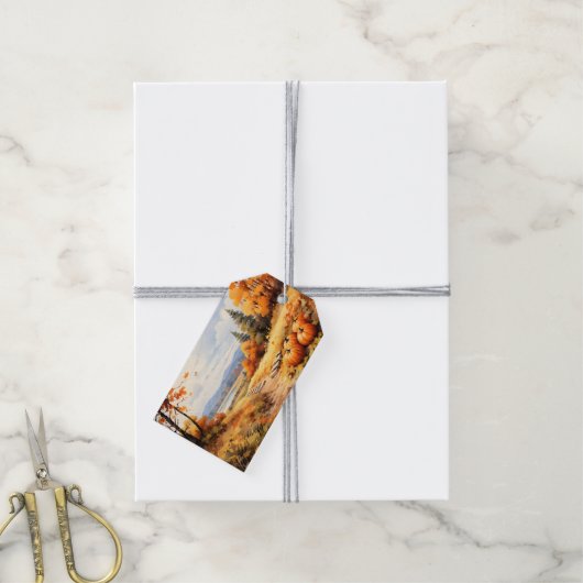 Waterverf Herfstweg Pompoen vallende bladeren Cadeaulabel (Met Touw)