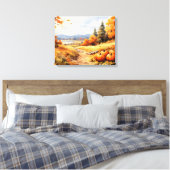 Waterverf Herfstweg Pompoen vallende bladeren Canvas Afdruk (Insitu (Slaapkamer))