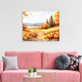 Waterverf Herfstweg Pompoen vallende bladeren Canvas Afdruk (Insitu (Woonkamer))