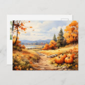 Waterverf Herfstweg Pompoen vallende bladeren Feestdagenkaart (Voorkant / Achterkant)