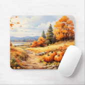 Waterverf Herfstweg Pompoen vallende bladeren Muismat (Met muis)