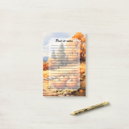 Waterverf Herfstweg Pompoen vallende bladeren Post-it® Notes (Op bureau)