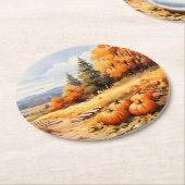 Waterverf Herfstweg Pompoen vallende bladeren Ronde Kartonnen Onderzetter (Gebogen)