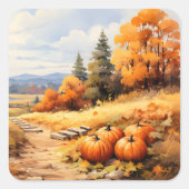 Waterverf Herfstweg Pompoen vallende bladeren Vierkante Sticker (Voorkant)