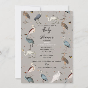 Waterverf Heron Bird Egret Natuur Baby shower Kaart