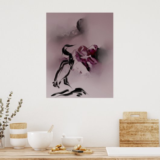 Waterverf Heron Bird Mountains Landschap Poster (Keuken)