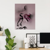 Waterverf Heron Bird Mountains Landschap Poster (Thuiskantoor)