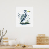Waterverf Heron in Natuur Poster (Keuken)