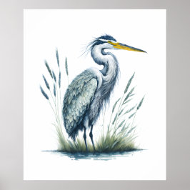 Waterverf Heron in Natuur Poster