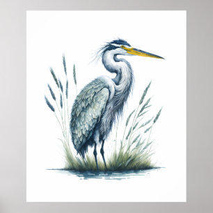 Waterverf Heron in Natuur Poster