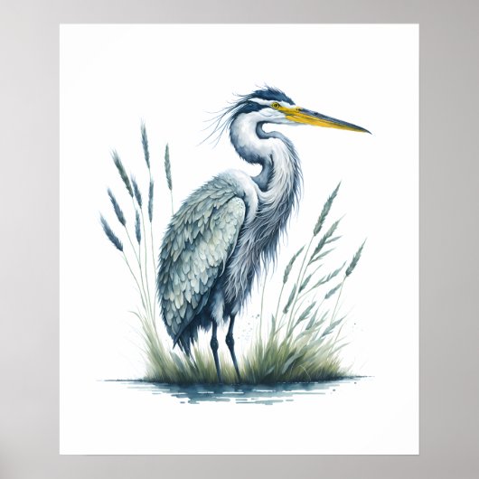 Waterverf Heron in Natuur Poster (Voorkant)