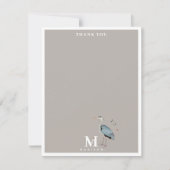 Waterverf Heron Vogel Egret Natuur Monogrammed Bedankkaart (Voorkant)