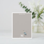 Waterverf Heron Vogel Egret Natuur Monogrammed Bedankkaart (Staand voorkant)