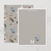 Waterverf Heron Vogel Egret Natuur Monogrammed Bedankkaart (Voorkant / Achterkant)