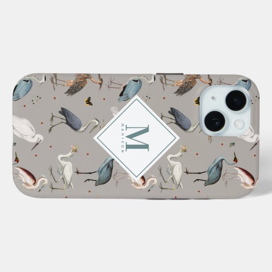 Waterverf Heron Vogel Egret Natuur Monogrammed Case-Mate iPhone Case (Achterkant (horizontaal))