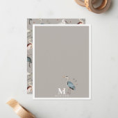 Waterverf Heron Vogel Egret Natuur Monogrammed Notitiekaartje (Voorkant / Achterkant in situ)