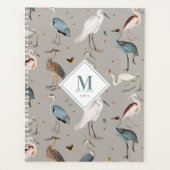 Waterverf Heron Vogel Egret Natuur Monogrammed Planner (Voorkant)