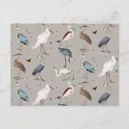 Waterverf Heron Vogel Egret Natuur Patroon Feestdagenkaart