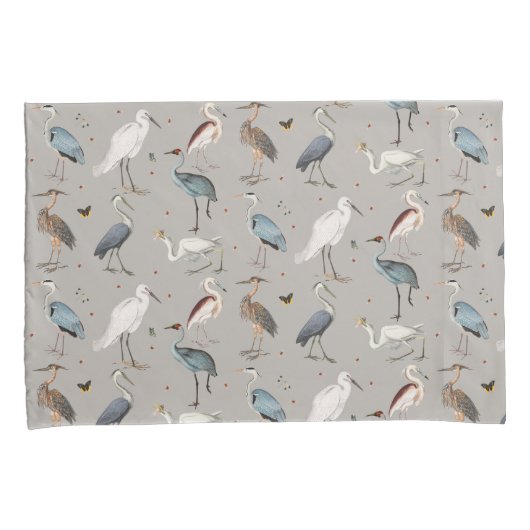 Waterverf Heron Vogel Egret Natuur Patroon Kussensloop (Voorkant-Rechts)