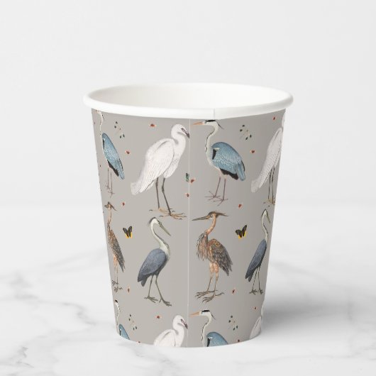 Waterverf Heron Vogel Egret Natuur Patroon Papieren Bekers (Rechts)