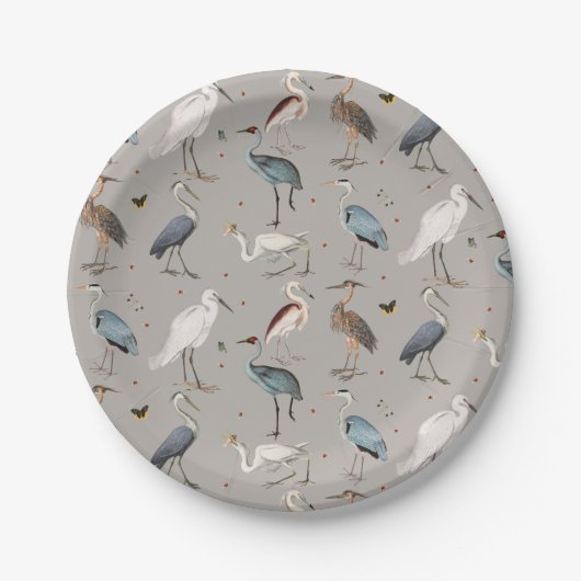 Waterverf Heron Vogel Egret Natuur Patroon Papieren Bordje (Voorkant)