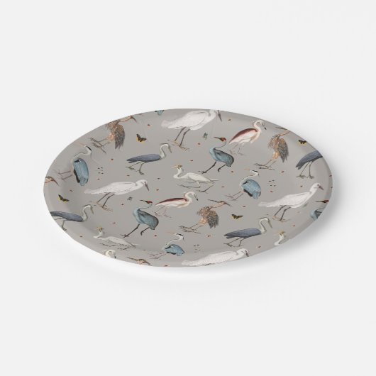 Waterverf Heron Vogel Egret Natuur Patroon Papieren Bordje (Gekanteld)
