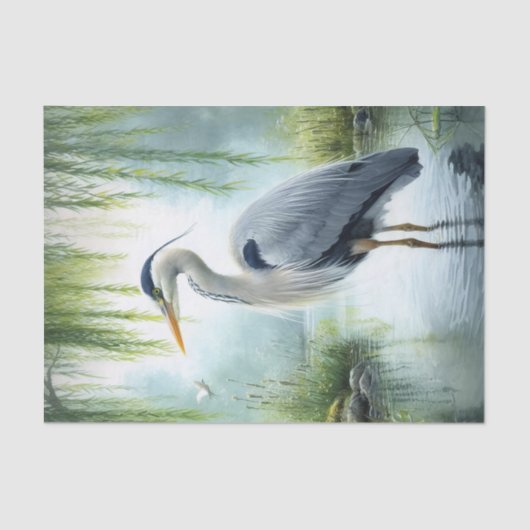 Waterverf Heron Weeping Willows Decoupage Tissuepapier (Voorkant)