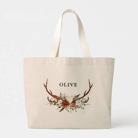 waterverf hert bloem terracotta modern elegant grote tote bag (Achterkant)