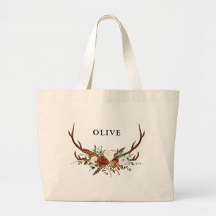waterverf hert bloem terracotta modern elegant grote tote bag