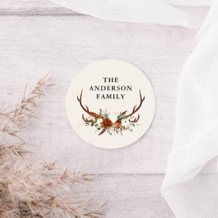 waterverf hert bloem terracotta modern elegant ronde sticker