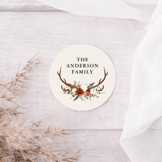 waterverf hert bloem terracotta modern elegant ronde sticker