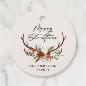 waterverf hert bloemenvrolijk kerstfeest bedankjes labels (Voorkant)