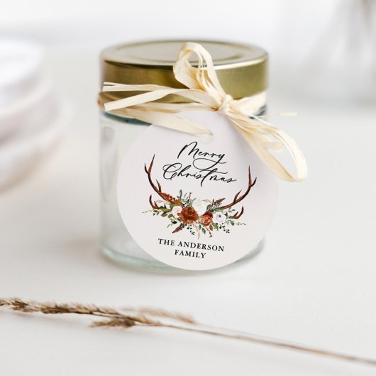 waterverf hert bloemenvrolijk kerstfeest bedankjes labels