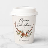 waterverf hert bloemenvrolijk kerstfeest papieren bekers (Achterkant)