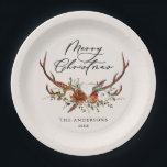 waterverf hert bloemenvrolijk kerstfeest papieren bordje<br><div class="desc">Vrolijk kerstontwerp,  rustiek hert bloemenschrift wij doen modern mooi natuurlijk,  terracotta,  zwart en salie groen collectie.</div>
