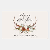 waterverf hert bloemenvrolijk kerstfeest rechthoekige sticker (Voorkant)