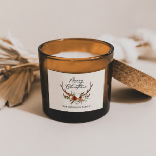 waterverf hert bloemenvrolijk kerstfeest rechthoekige sticker