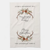 waterverf hert bloemenvrolijk kerstfeest theedoek (Verticaal)