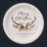 waterverf hert bloemrijke vrolijk kerstfeest papieren bordje<br><div class="desc">Merry Christmas-ontwerp,  robuuste herten bloemrijk we doen script modern natuurlijk,  terracotta,  zwart en saliegroen verzameling.</div>