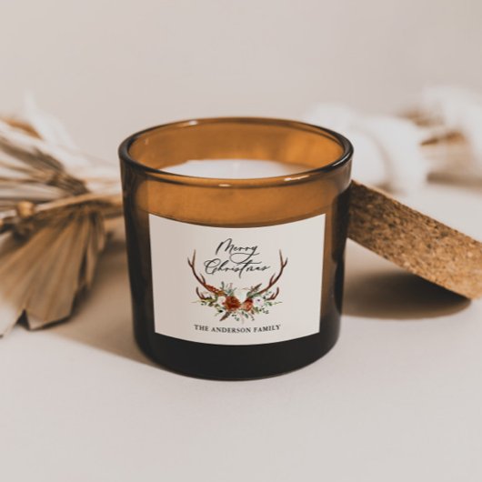 waterverf hert bloemrijke vrolijk kerstfeest rechthoekige sticker