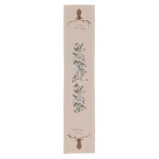 Waterverf hert en winter gebladerte tafel runner korte tafelloper (Voorkant)