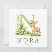 Waterverf Hert Monogram N Geboortekaartje Kaart (Voorkant)