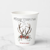 Waterverf hert Vrolijk Kerstfeest Botanisch Papieren Bekers (Voorkant)