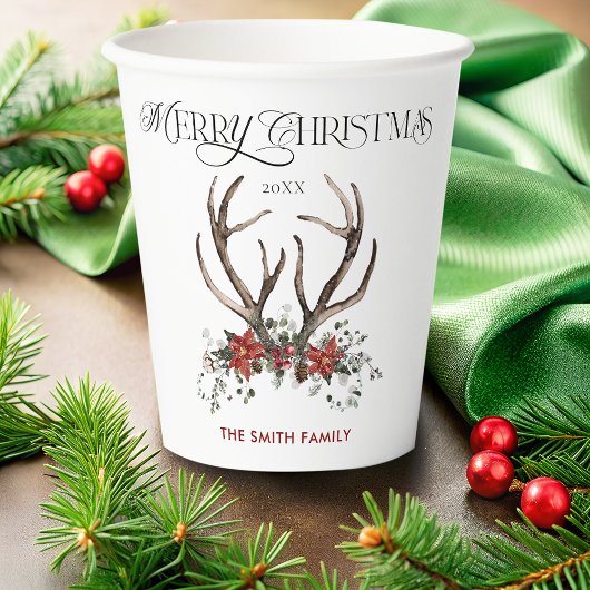 Waterverf hert Vrolijk Kerstfeest Botanisch Papieren Bekers